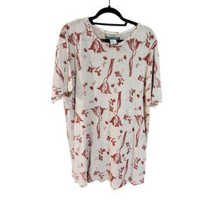 Silk Exchange Plus Floral Print Short Sleeve 100% Silk Womens Top Size XL Red &